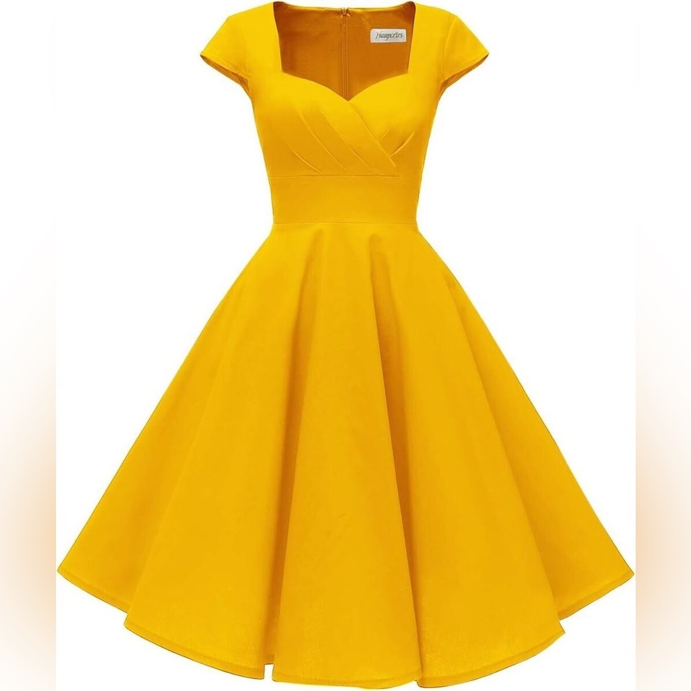 Hanpceirs women’s cap sleeve yellow 1950s vintage retro concktail dress